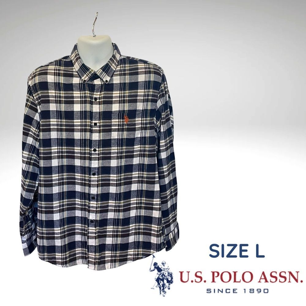 US Polo Assn. Men’s Plaid Shirt – Long Sleeve Button Down Collar – Size L